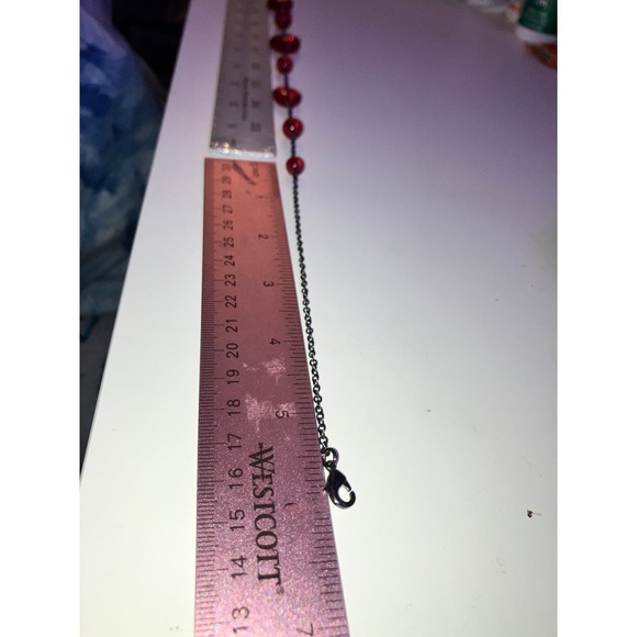 Red Transparent Beaded Gun Metal Gray Chain Necklace & Earrings! - Picture 14 of 14